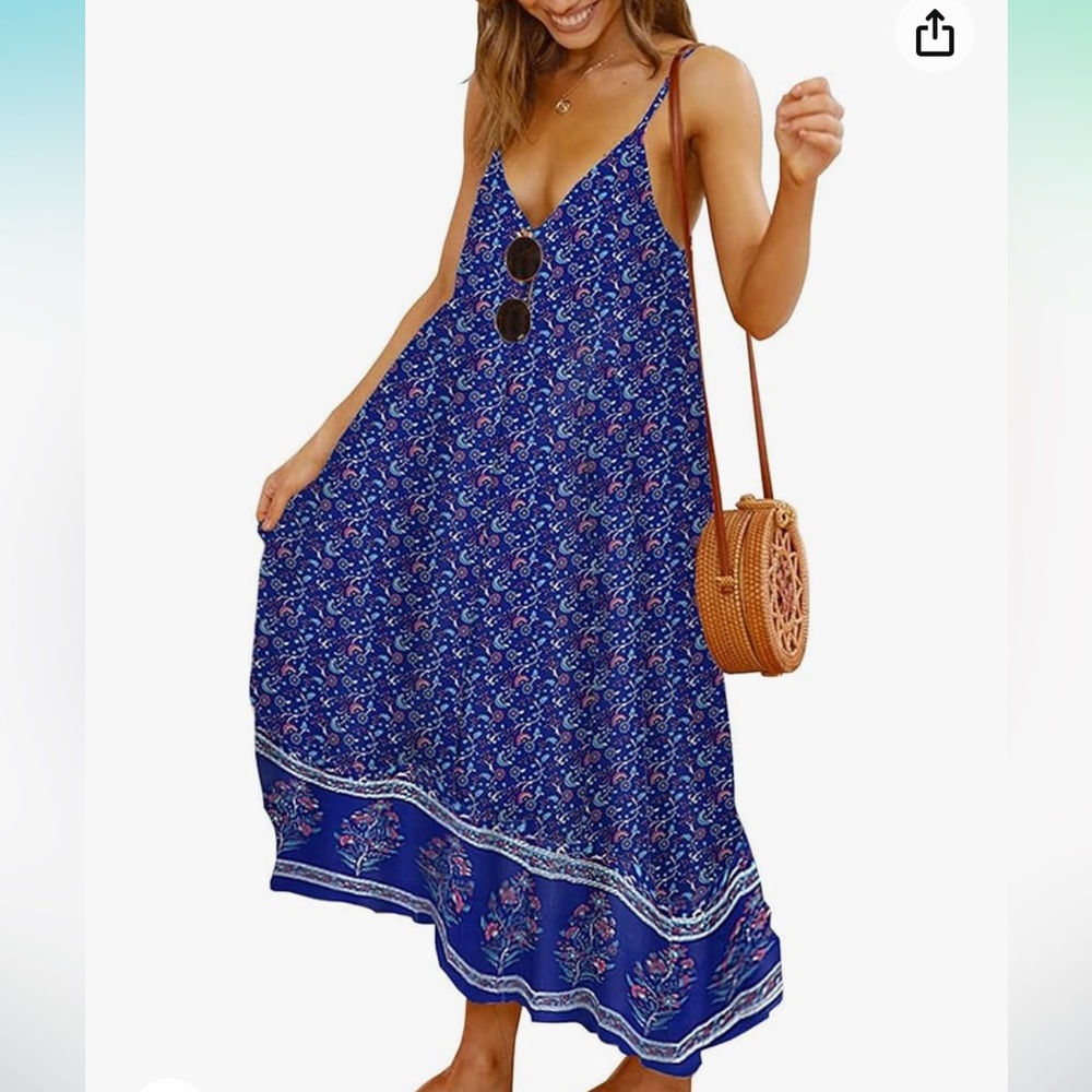 Blue boho midi dress